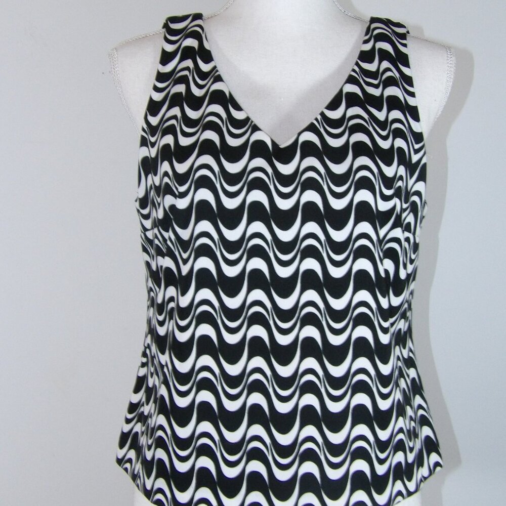 Positive Attitude Women's Black a & White Knit Sleeveless Blouse Size 14